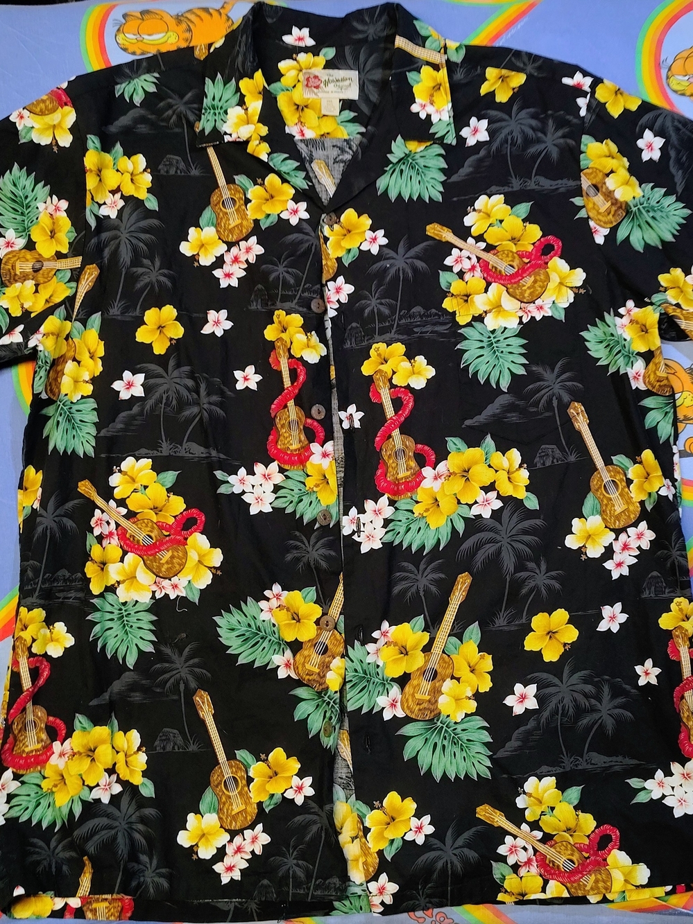 Hilo Hattie The Hawaiian Original Mens 2XL Ukulele Hibiscus Aloha Shirt Black